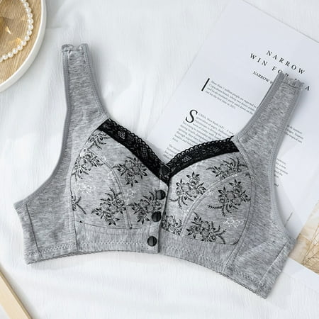 Texiao Women Sexy Lace Front Buckle Prints Underwear Without Rims Vest Lace Plus Size Bra Underwear  Cotton Sexy Underwear For Women  Gray Lace Underwear For Women