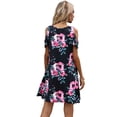 thumbnail image 2 of CALIPESSA Womens Summer Floral Print Black Cold Shoulder Short Sleeve Round Neck Flared Tunic A-Line Dress, 2 of 5