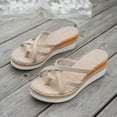 thumbnail image 5 of Espadrilles for Women Bow Slide Sandals Strappy Wedge Platform Heels Casual Summer Dressy Flip Flops Beige1 Size 8.5, 5 of 8