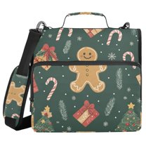 FORMRS Zipper Binder with Shoulder Strap 1.5-inch Ring 500 Sheet Capacity File Bag, Brown Christmas Gingerbread