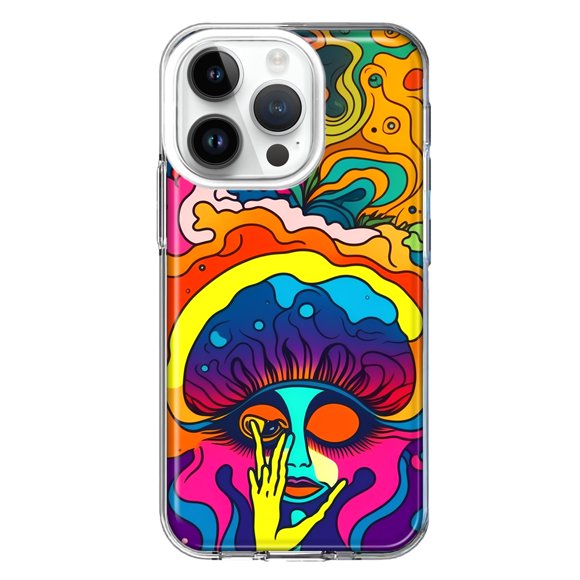 MUNDAZE Apple iPhone 14 Pro Shockproof Clear Hybrid Protective Phone Case Neon Rainbow Psychedelic Trippy Hippie Big Brain