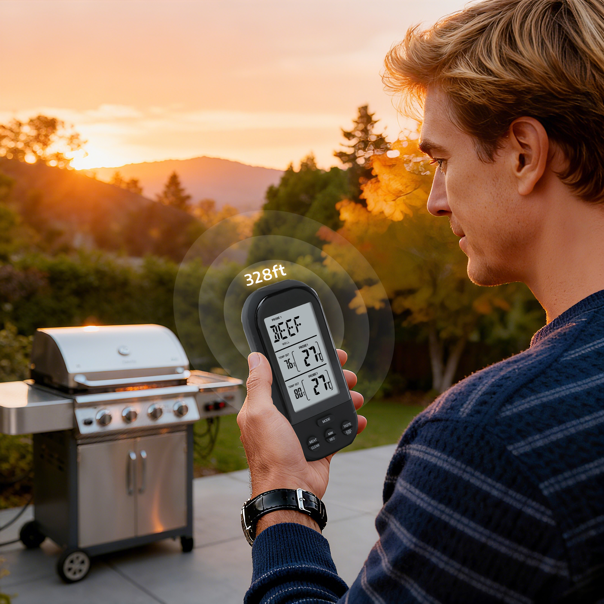 Unique Bargians Wireless Meat Thermometer Instant Read Food Thermometer Black