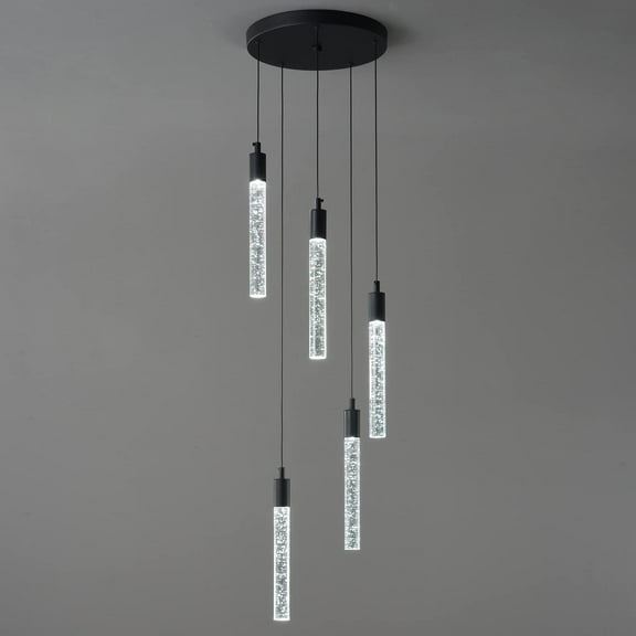 ZHLWIN 5-Light Modern Light Fixture Kitchen Island Pendant Light Dimmable LED Black Mini Pendant Lighting Dinning Room Living Room Kitchen Black Pendant Lights