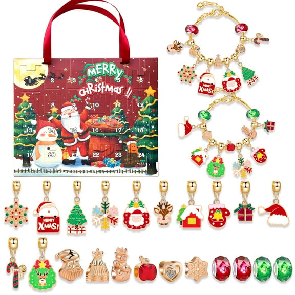 Sunyuer 24 Pcs Charm Bracelet Making Kit for Girls, DIY Jewelry Making Kit with Pendant Charms Kit Crafts Gifts Set for Birthday, Christmas, New Year--(Red Box)