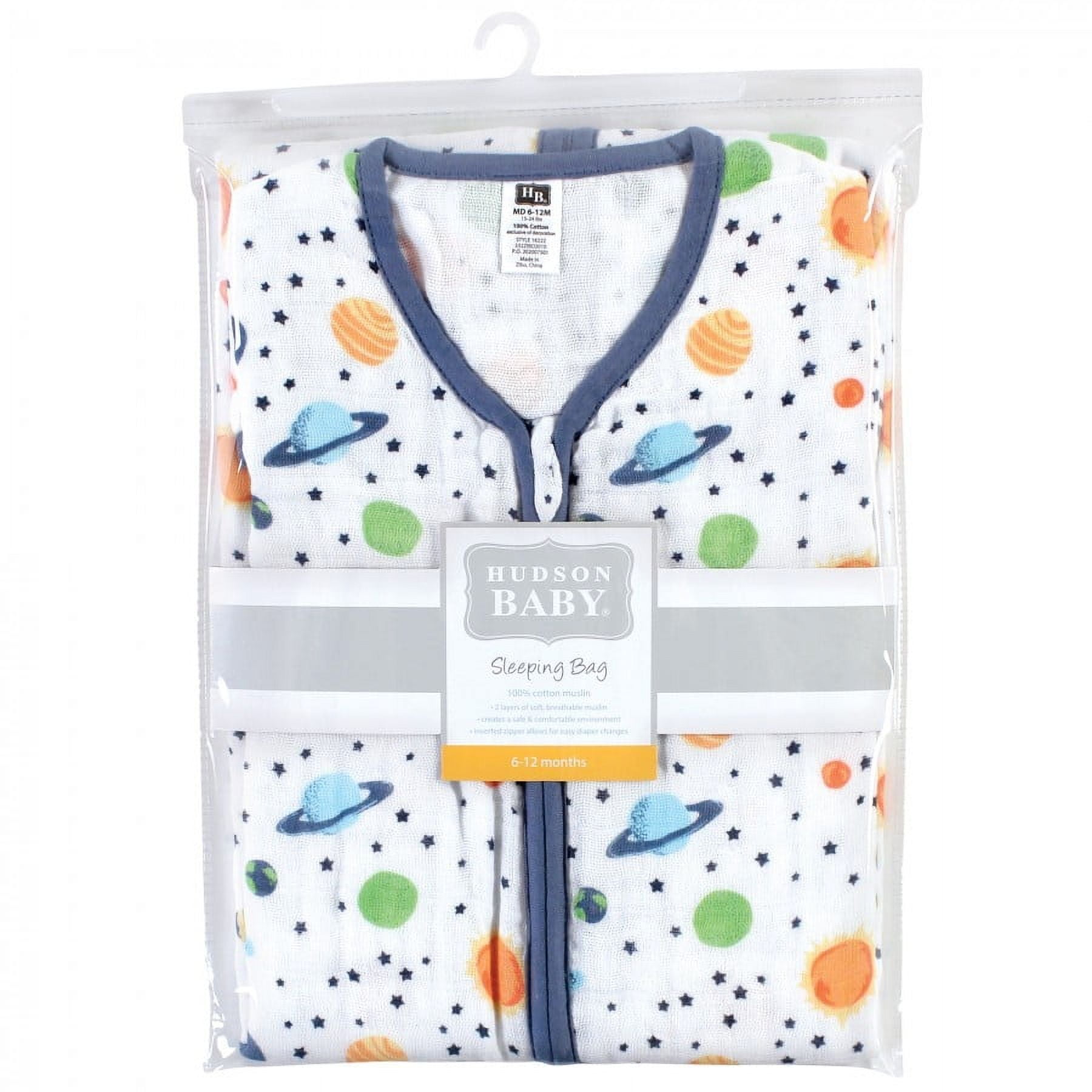 Hudson Baby Unisex Baby Muslin Cotton Sleeveless Wearable Sleeping Bag, Sack, Blanket, Space, 6-12 Months