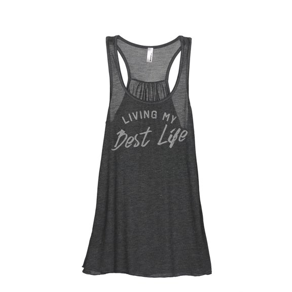 Living My Best Life Women's Fashion Sleeveless Flowy Racerback Tank Top Charcoal Grey Small