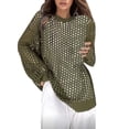 thumbnail image 1 of Gibobby Manga Larga Cuello Rojoondo Cárdigan de ganchillo de color sólido para mujer Suéter de punto con cuello Rojoondo y hombros descubiertos (Verde, L), 1 of 4