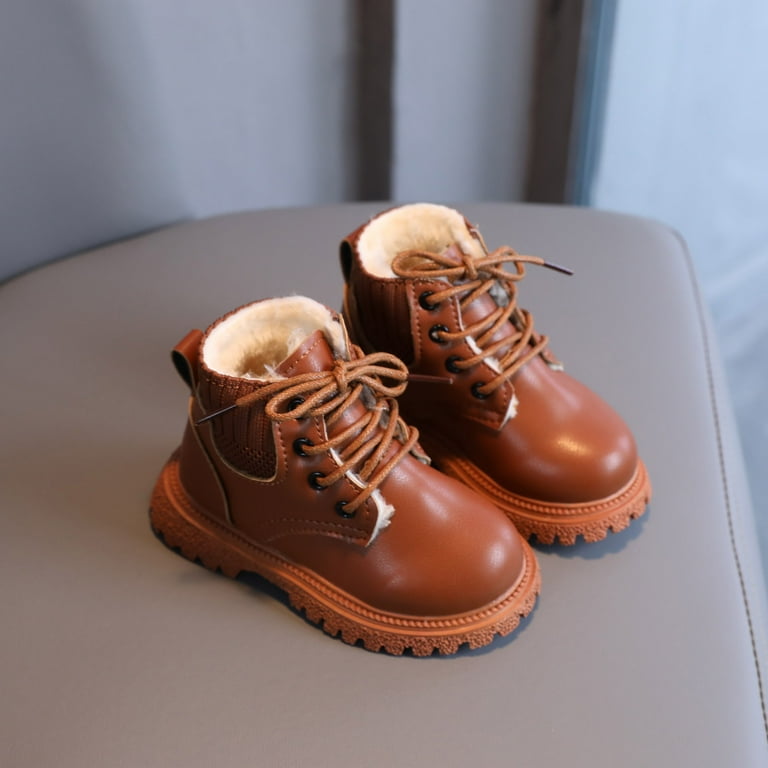 Black and Friday Deals 2023 asdoklhq Girl s Shoes Toddler Shoes Boys Girls British Style Lacein Non Slip Thicken Keep Warm Comfortable Boots