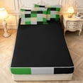 thumbnail image 4 of Manfei Art Plaid Zipper Queen Comforter Set with Fitted Sheet and 2 Pillowcases,Abstract Grid Zipper Bedding Set,Green Yellow,Black Reversible,4pcs, 4 of 8
