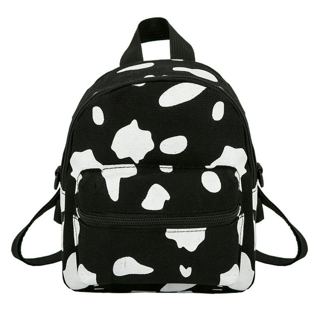 AMERTEER Vache Imprimer Sac à Dos Femmes Toile Écolière Adolescente Mini Sac à Dos (Blanc)