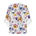 thumbnail image 4 of Womens Tops 3/4 Length Sleeves Floral Shirts Flowy Ruffle Sleeve Tops Summer Half Button Down V Neck Blouse, 4 of 5