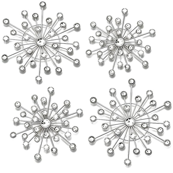 4 Pcs Silver Snowflake Metal Wall Decor with Bling Crystal Rhinestones, Iron Wall Art Hanging Ornaments Set, Chic Home Accents for Living Room Bedroom Entryway