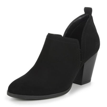 FSJ Women Classic V Cut Chunky High Heel Pumps Round Closed Toe Slip On Loafers Vintage Solid Color Ankle Booties Office Lady Shoes Size 5 Black