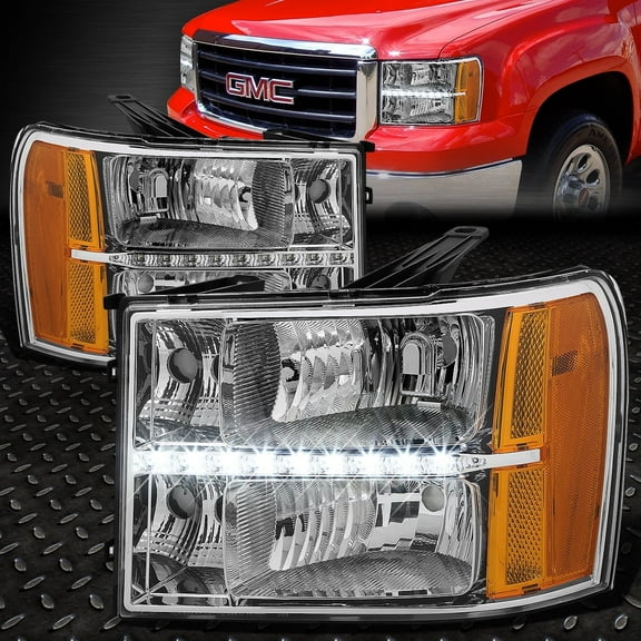 NUVISION for 07-14 GMC Sierra LED DRL Headlight Chrome Housing Amber Corner