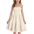 thumbnail image 2 of Girls Summer Floral Print Dresses Flowy Sleeveless V Neck Bow Shoulder Ruched Waist Casual Play Sundress Beige 8-9 Years, 2 of 4