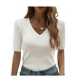 thumbnail image 3 of Liacowi Women Junior Slim Knitwear Summer Women Leisure V-neck Short Sleeve Tops Base Shirt, 3 of 9