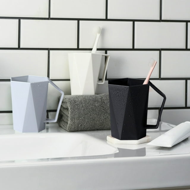 Taza de enjuague bucal de baño | Vaso de enjuague de cepillo de dientes | Plástico duradero | Reutilizable | Diseño moderno y elegante | Porta Agua Multiusos | 1 Pieza | 11x8.5x6cm | Blanco Negro
