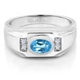 thumbnail image 2 of Gem Stone King Men's 925 Sterling Silver Swiss Blue Topaz and White Created Sapphire Ring (1.66 Cttw, Gemstone November Birthstone, Oval 8X6MM,, Size 12), 2 of 3