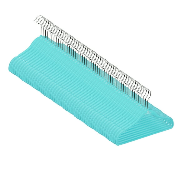 Kids Velvet Hangers, Sturdy and Space Saving Hangers. Blue (Aque). 50 Pack