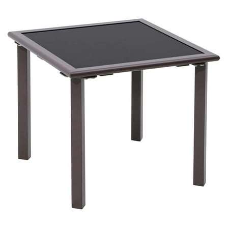 Outdoor Patio Side/End Table Metal Frame Square Coffee Bistro Table w/Tempered Glass Top Patio Furniture for Porch, Deck, Pool