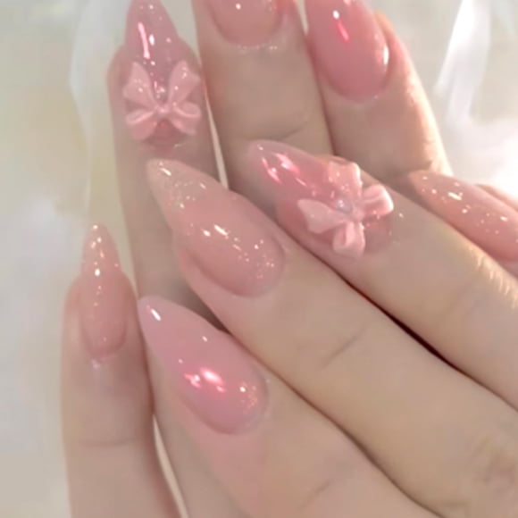 SUTENGDA Cute Bee Press on Nails Medium Almond Fake Nails Yellow French Tip Acrylic Nails Glossy Full Cover Glue on Nails Reusable Artificial Stick on Nails for Women DIY Manicure Decorat