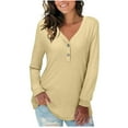 thumbnail image 2 of PNTUTB Long Sleeve Loose Shirt for Women Solid Color Fashion V Neck Causal Comfortable Tops, 2 of 6