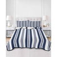 thumbnail image 2 of Quilts Twin Size Bedding Set, Navy Blue Striped Lightweight Quilted Comforter, Modern Farmhouse Geometric Thine Stripes Soft Reversible Bedspread Coverlet with Pillow Covers for All Season, 68" x 86", 2 of 7