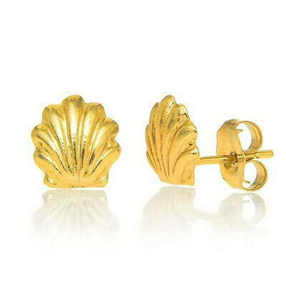 JewelStop 14k Solid Yellow Gold Scallop Sea Shell Stud Earrings