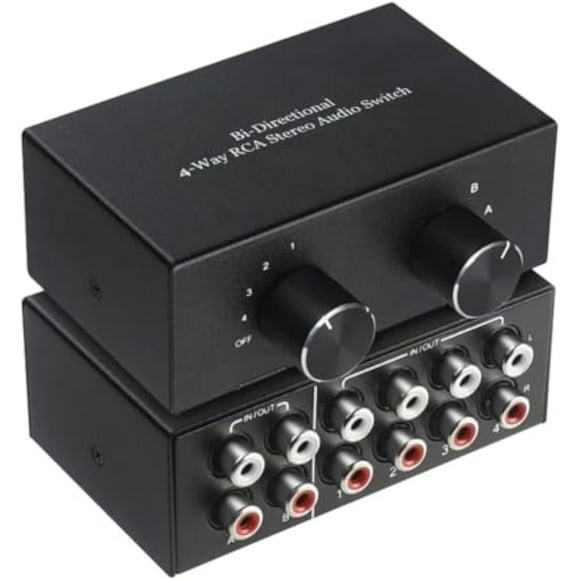 Switcher RCA Bidireccional de 4 Vías Splitter HiFi AV L/R Canal de Sonido 2 en 4 Salidas O 4 en 2 Salidas
