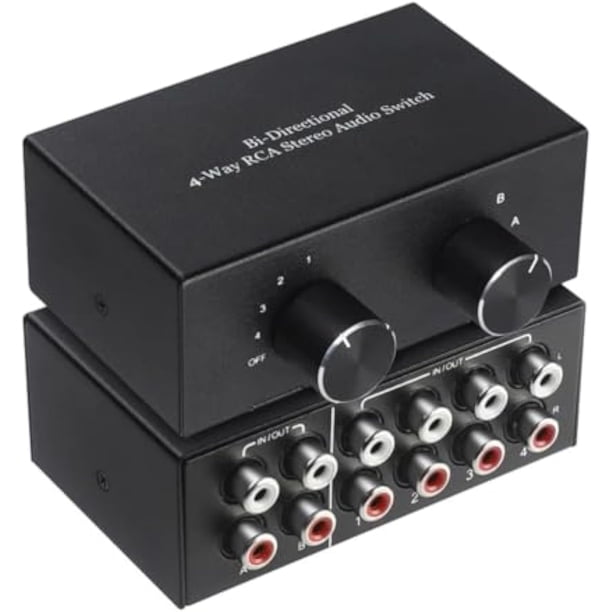 Switcher RCA Bidireccional de 4 Vías Splitter HiFi AV L/R Canal de Sonido 2 en 4 Salidas O 4 en 2 Salidas