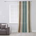 thumbnail image 3 of Teal Boho Stripes Semi Sheer Curtains Drapes for Living Room, Bedroom, French Doors Window 63 Inches Long, Modern Bohemia Brown Beige Texture Rod Pocket Chiffon Curtain Drapery Voile Draperies Panel, 3 of 6