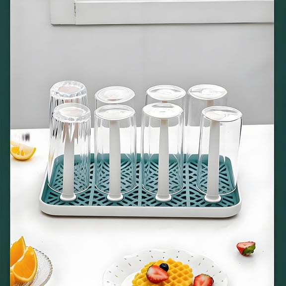 ASTOTSELL Water Cup Drying Rack - Cup & Dish Drying Rack with Non-Slip Grid & Water Collection Tray for Kitchen Counter - White