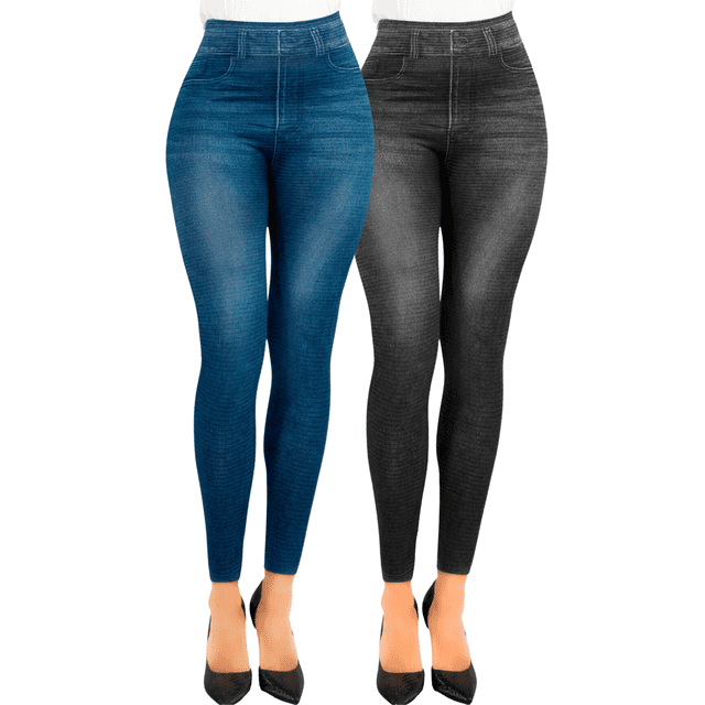 Pack de 2 Leggins Mujer Unitalla Mezclilla Faja Alta Estilo Pantalón Mezclilla Jegging Tiro Alto, Mallon licra Cómodos Elásticos