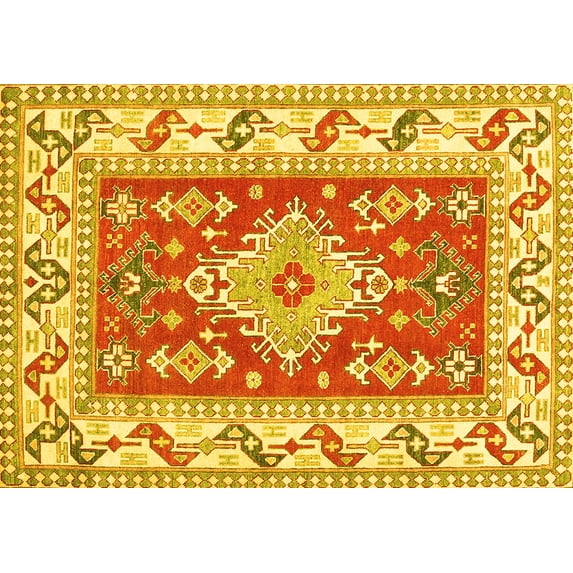 Ahgly Company Indoor Rectangle Geometric Yellow Traditional Area Rugs, 5' x 7'