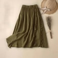 thumbnail image 2 of RUTAYY Women Summer A-Line Skirt With Elastic Waist Linen Blend Embroidered Lace Edge Casual Midi Skirt Solid Color Casual Travel Skirts, 2 of 4