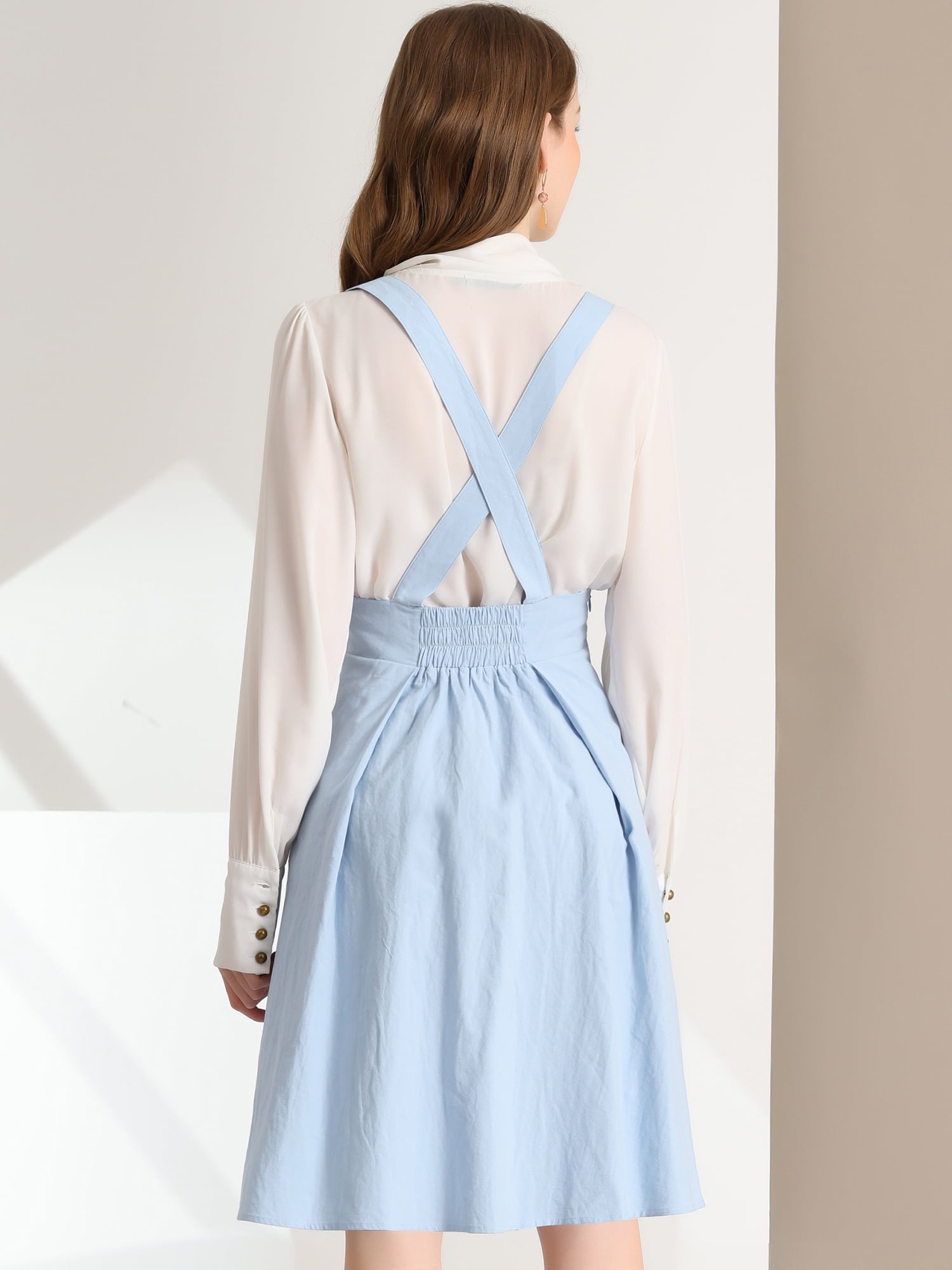 DARING DIVA Women's High Waist Overall Corset Skater Skirt Short Midi Dress L Light Blue