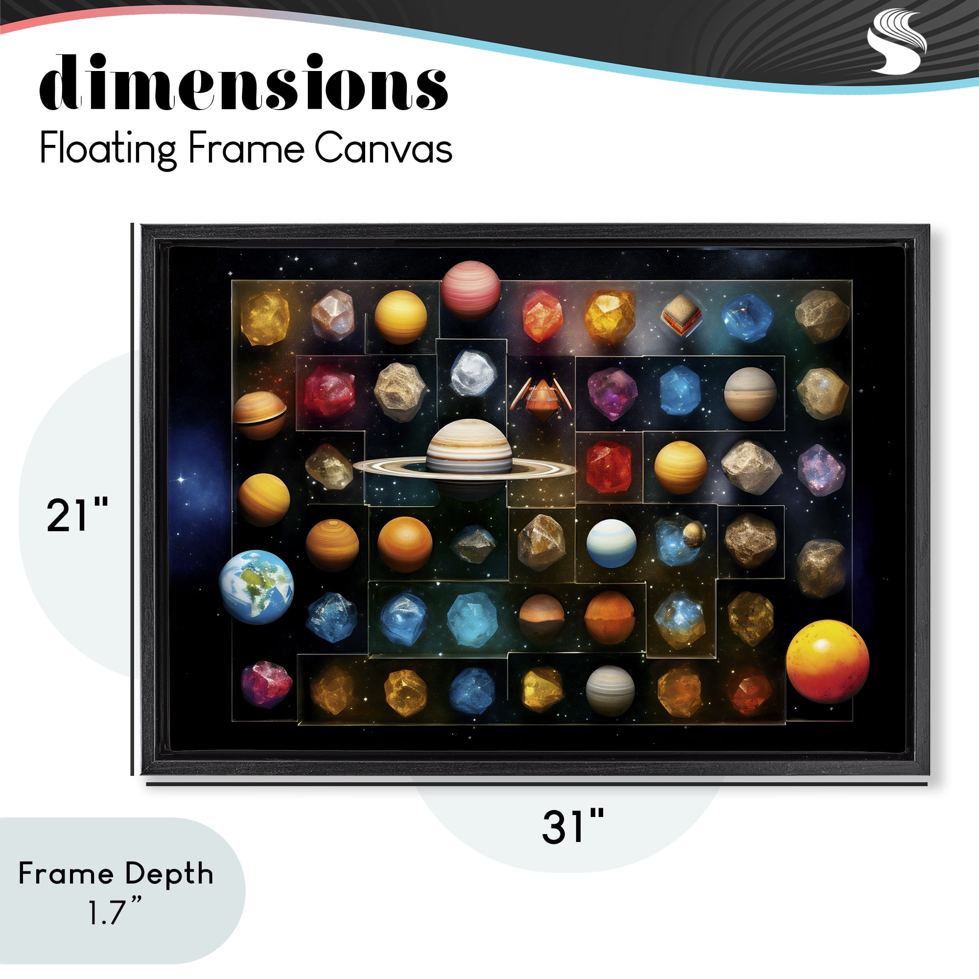 Stupell Industries Celestial Gems & Planets Black Framed Floater Canvas Wall Art, design by Ray Powers