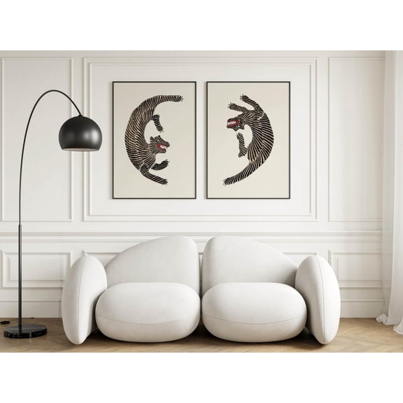 UNFFRAMED Japanese Tiger Art Prints Set, Vintage Tomoki Posters Set 2 Prints 8x12