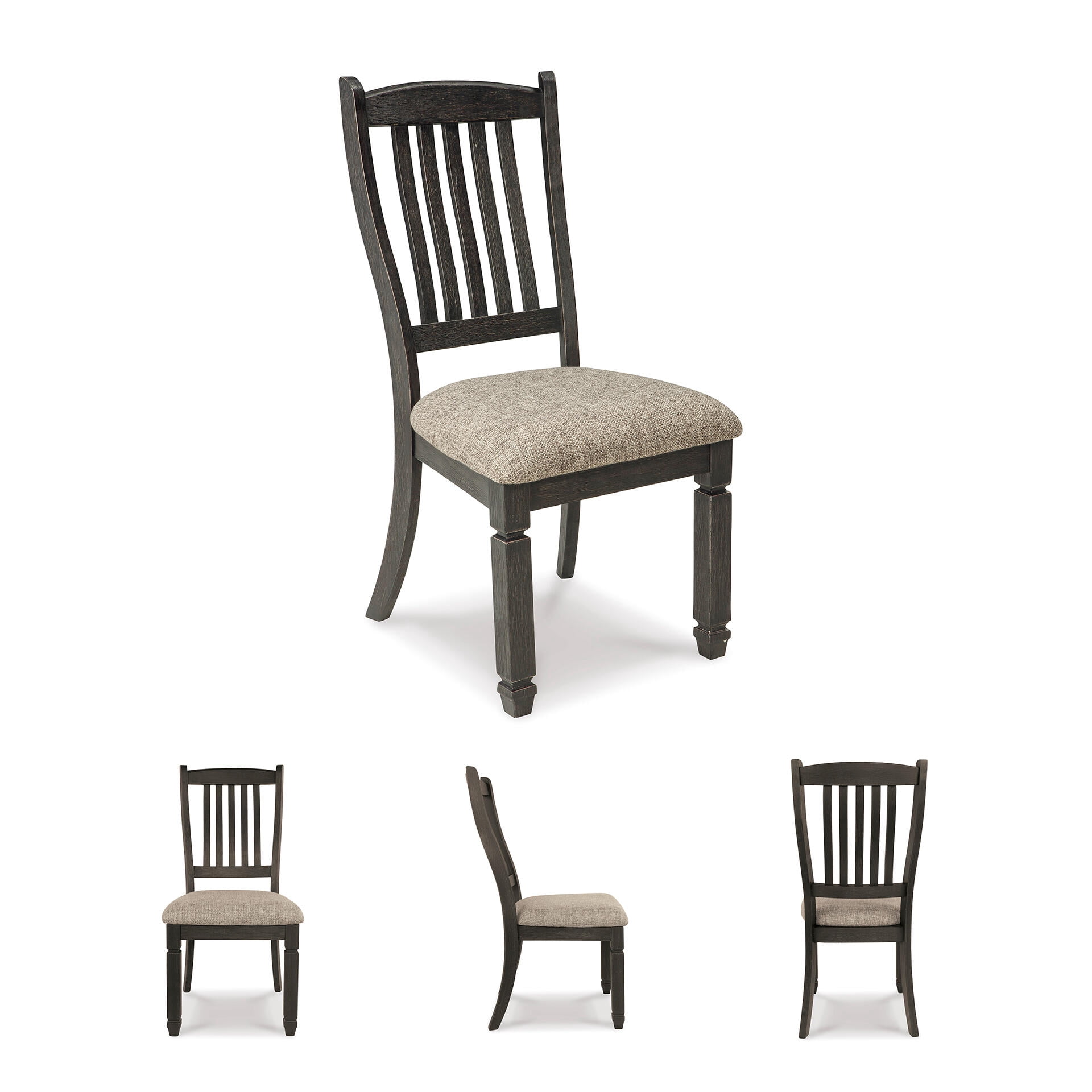 Signature Design by Ashley Tyler Creek Slat Back Dining Chairs Set of 2, Black and Grayish Brown Two-Tone Solid Wood with Cushioned Seats