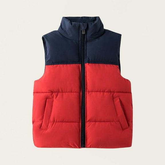 BRGZLK Kids Zip Up Puffer Vest Hooded Trendy Color-Blocking Stand-Up Collar Quilted Gilet Winter Lightweight Warm Sleeveless Jacket Red 7-8 Years