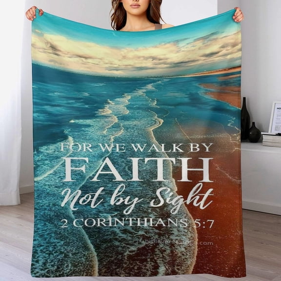 Bible Verses Corinthians 5 7 Throw Blanket Inspirational Prayers Quotes Flannel Blanket Soft Sofa Decor Blanket Gifts for Women Men 30"x40"