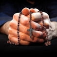 thumbnail image 3 of Catholic Cross Rosary Necklace, Natural Wood Prayer Beads With Medal Cross( Dark Brown), 3 of 4