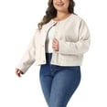 thumbnail image 4 of Agnes Orinda Women's Plus Size Bomber Jacket Single Breasted Cropped Jackets Long Sleeve Casual Shacket Coat with Pockets 1X Apricot, 4 of 5