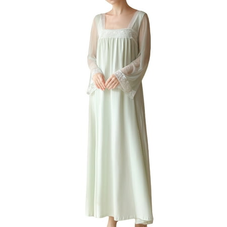 Defitshape Women s Vintage Night Gown Cotton Nightgown Long Sleeve Nightgowns Victorian Sleep Dress Autumn Night Shirt Light Green Medium