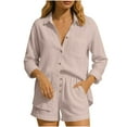 thumbnail image 2 of Heisall Two Piece Sets for Women Lapel Top and Shorts with Pockets 3/4 Sleeve Casual Summer Lounge Sets, 2 of 9