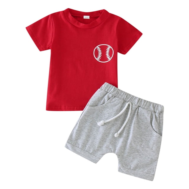 B91xZ Ensemble 2 Pcs pour Garçons T-Shirt et Short pour Bébés Garçons, Rouge 6-12 Mois