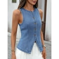thumbnail image 2 of Denim Vest for Women Sleeveless Strechy Jean Vest Top Button Down Crewneck Casual Summer Western Waistcoat Blue L, 2 of 8