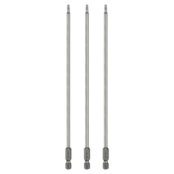 Uxcell 3pcs T10 Torx Head Screwdriver Bit 1/4" Hex Shank 8" (200mm) Long Magnetic No Hole Tip 6 Point Star Screw Driver