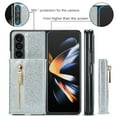 thumbnail image 5 of Allytech Glitter PU Leather Case for Samsung Galaxy Z Fold3, Detachable Magnetic 2 in 1 Wallet Kickstand Case with Zipper Pocket & Card Holder, Shockproof Anti-Scratch Protective Case - Silver, 5 of 8