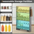 thumbnail image 5 of PetFurnishn Slim Rolling Storage Cart, 4-Tier Rolling Utility Cart, Wood Kitchen Storage Cart with Handle & Wheels, Narrow Rolling Shelving Unit for Kitchen Bathroom Laundry Small Places (Grey), 5 of 10
